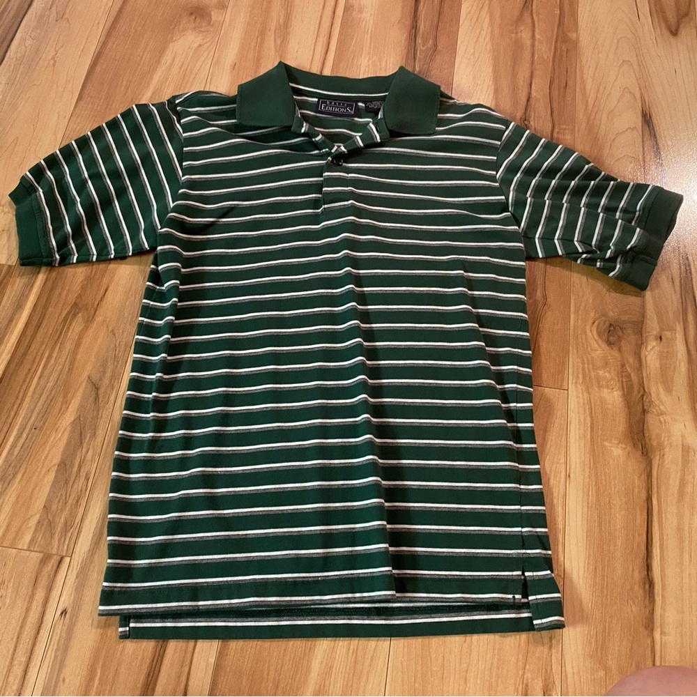 Basic Editions Dark Green & White Striped Polo